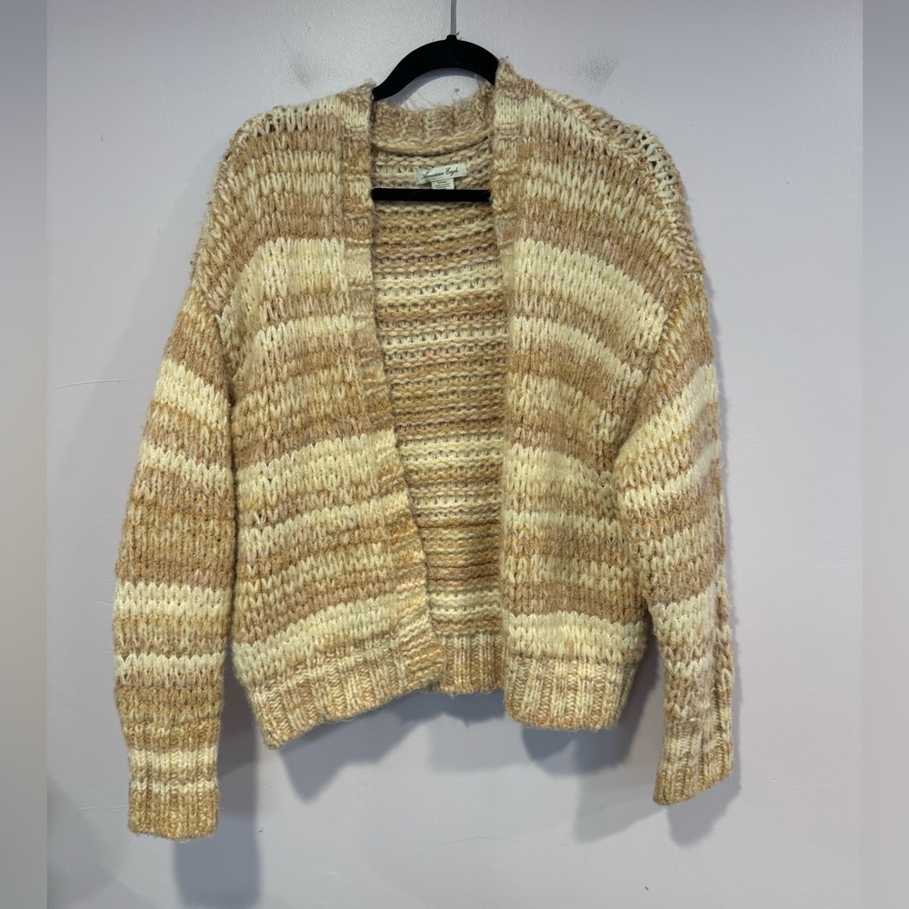 Brown tan and cream stripe heavy American Eagle cardigan